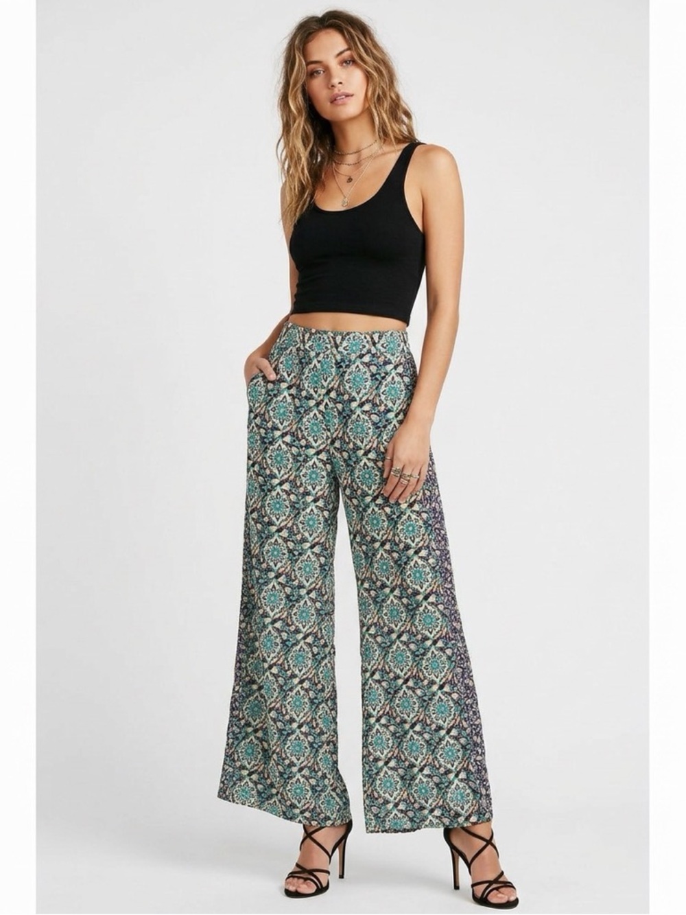 Boho Print Wide Leg Pants – Women’s Elastic Waist Palazzo Pants